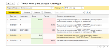 В программе 1С:Управление нашей фирмой (1С:УНФ) 1.6.17 в КУДиР появляются две записи: доход на сумму комиссионного вознаграждения и расход на сумму этого же вознаграждения 