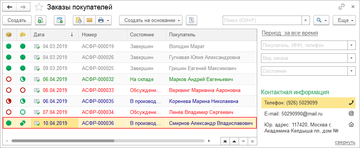 В списках заказов в программе 1С:Управление нашей фирмой (1С:УНФ) 1.6.19 отображается информация о переплатах