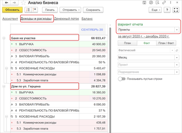 Варианты отчета Доходы и расходы