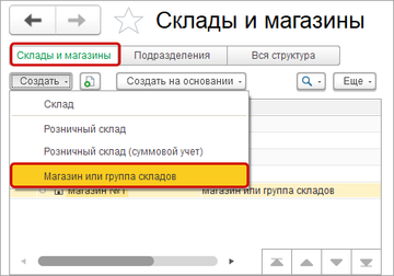 Новый тип структурных единиц Магазин или группа складов