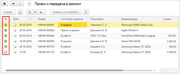 Статус оплаты по ремонтам отображается с помощью значков